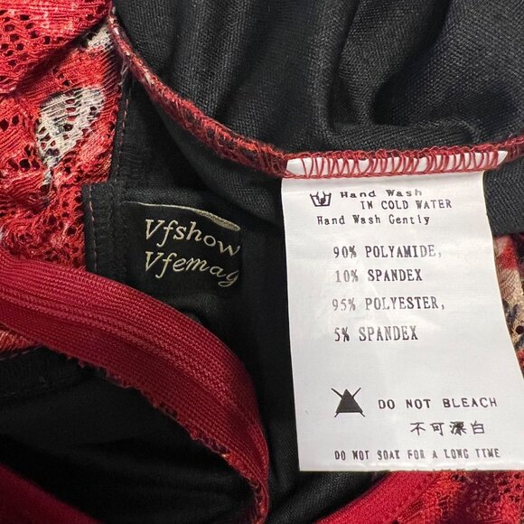 Vfshow Red Floral Lace Bodycon Dress Bell Sleeves Party Prom Dress Size Medium - Picture 8 of 15